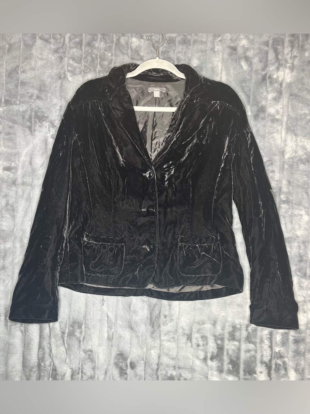 Black Velvet Blazer Women’s 14 Tailored 3 Button Lined Jacket Dark Academia
